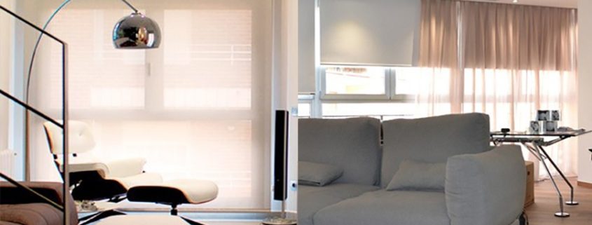 estores enrollables blackout Motorizadas con Cortinas de Voile